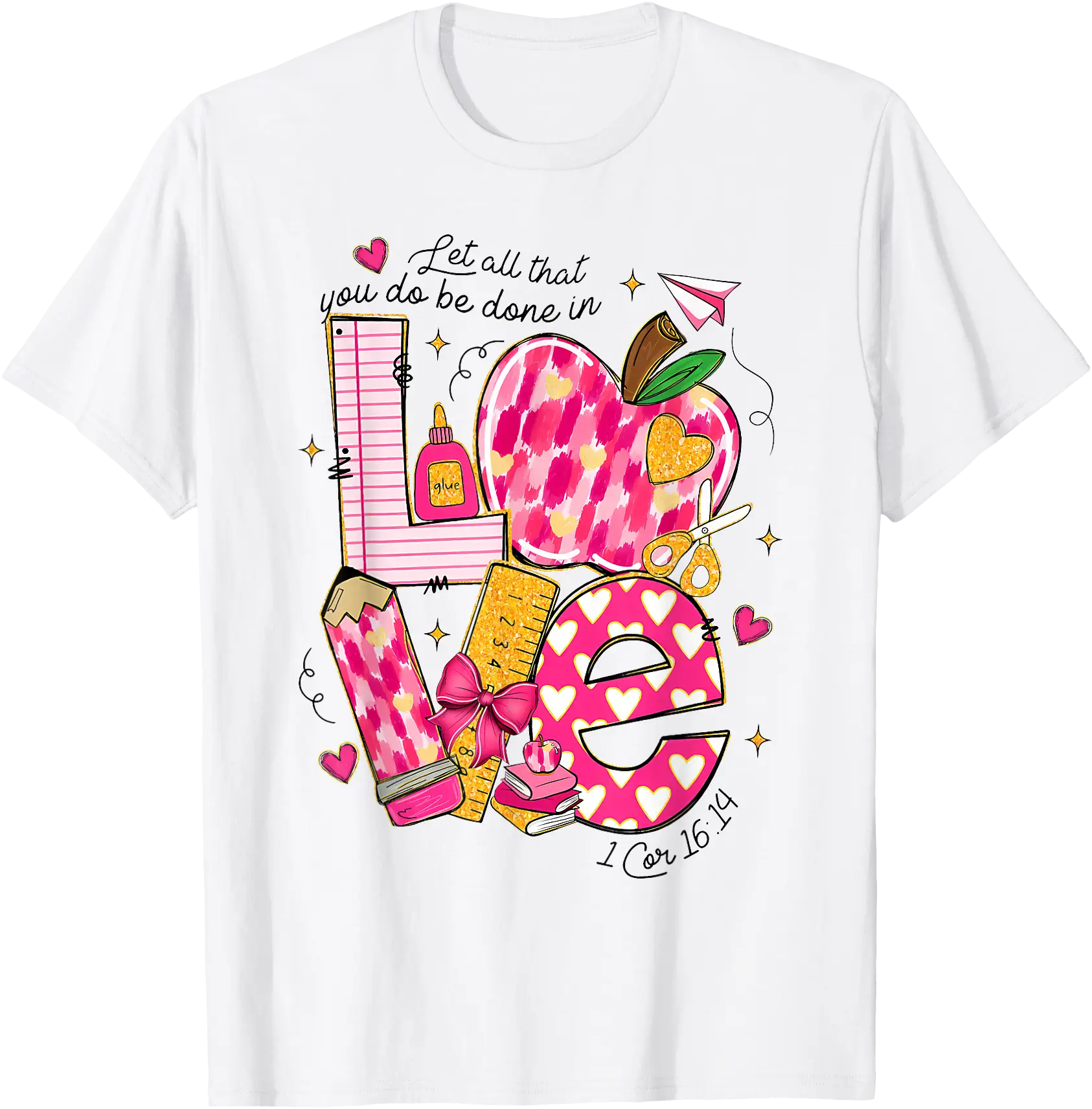 Colorful Heart and Apple Design T-Shirt for Teacher Valentine's Day ...
