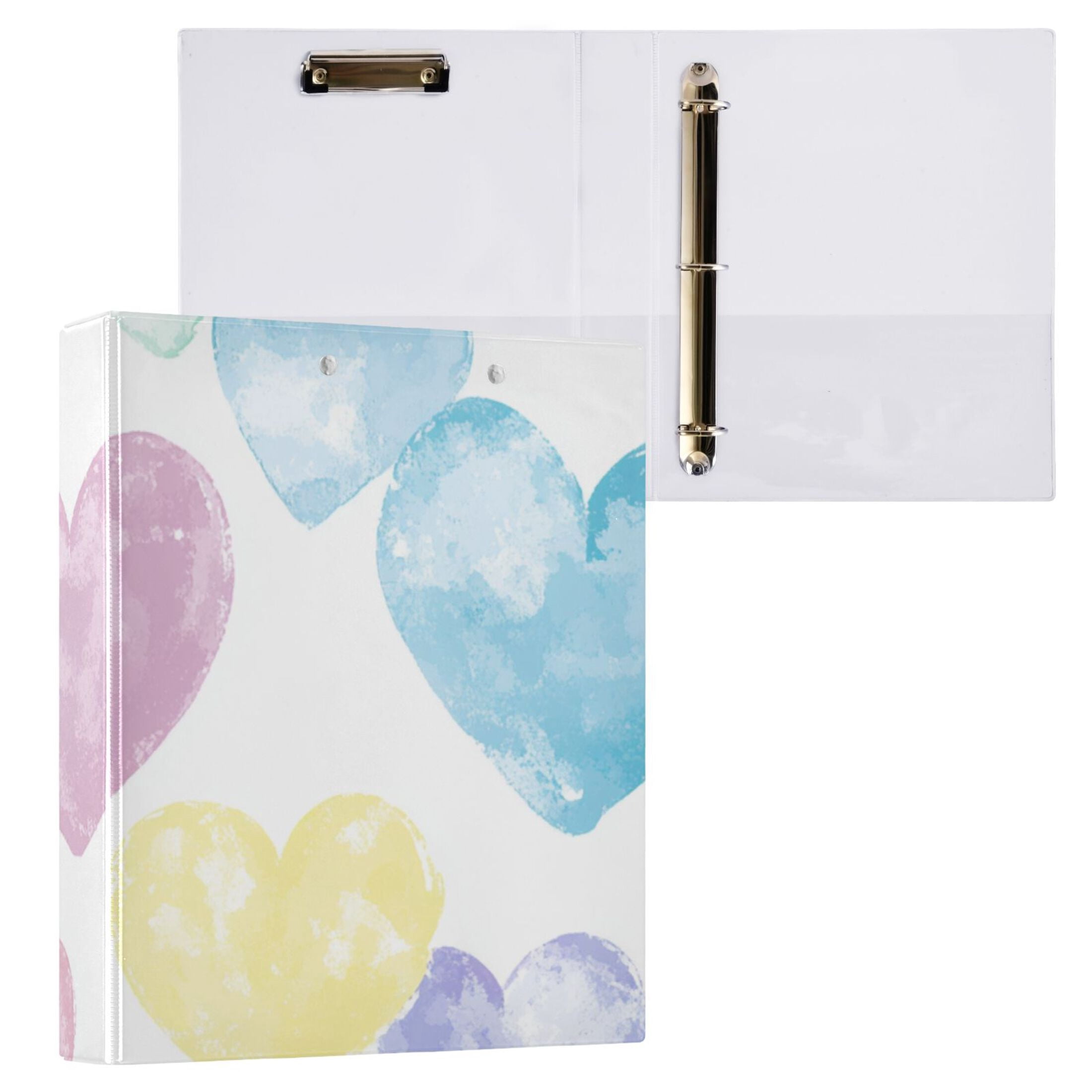 Colorful Hearts 3 Ring Binders 1.5 inch Hardcover File Folders with Interior Pockets A4 Size Organizer for School Office Hospital