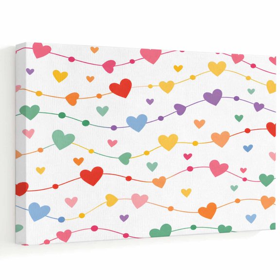 Colorful Hearts Canvas Wall Art, Minimalist Red Pink Blue Yellow String Garland Wall Art Prints Artwork Framed Canvas Ready to Hang Art Pictures for Bathroom, Dressing Table, Entryway 12" x 8"