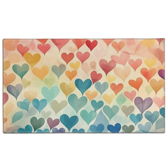 Colorful Hearts Door Mats Rug Decorative Doormat Welcome Floor Mat Non Slip Washable Bathroom Kitchen Entrance Rug for Indoor Outdoor Home Decor, 17 X 30 Inch