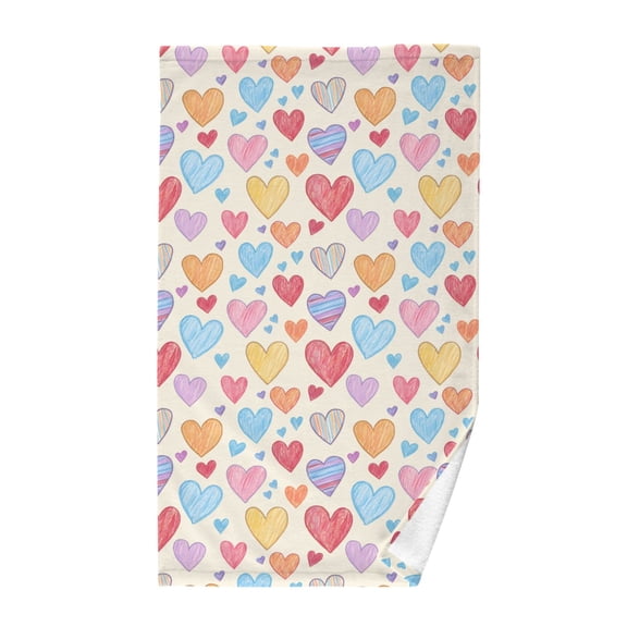 Colorful Hearts Pattern Bath Towel 100% Cotton Soft Thick High Absorbency Hand Face Towel Single Pack 16x28in