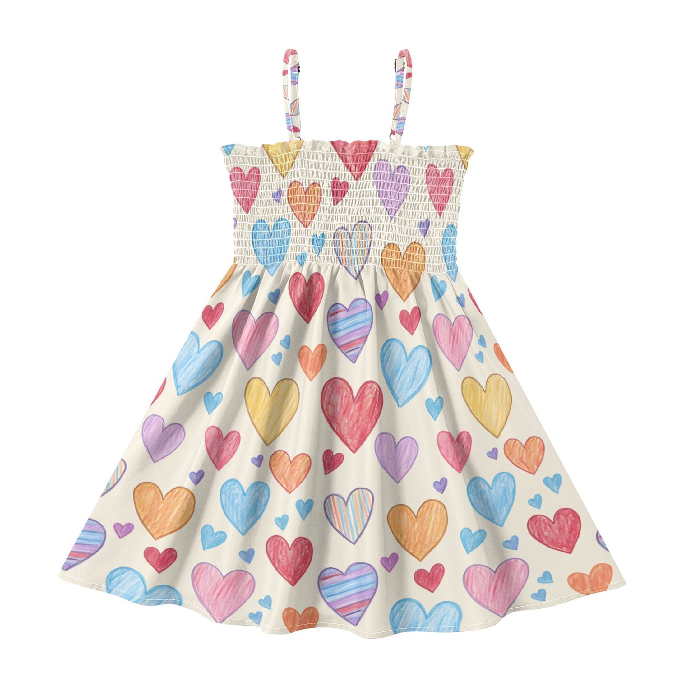 Colorful Hearts Pattern Girls' Casual Dresses 2Y-8Y Sleeveless Ruffle ...