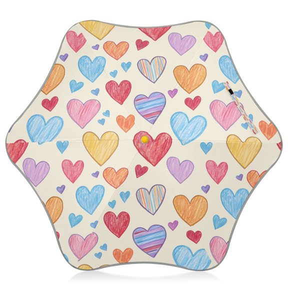 Colorful Hearts Pattern Kids Umbrella Rain Umbrella Clear Grip Handle Folding Umbrellas UV50+ 35in