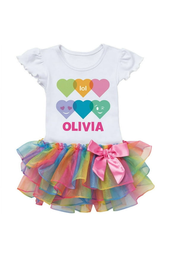 Colorful Hearts Personalized Rainbow Tutu Tee - 2T, 3T, 4T, 5/6T