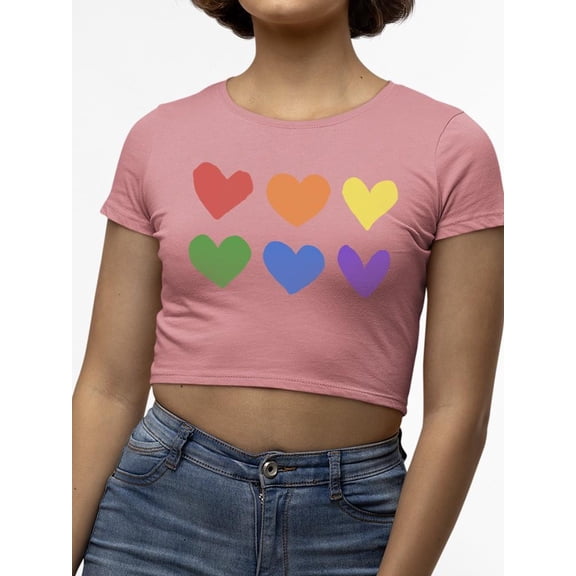 Colorful Hearts Pride Design Tee Crop Tee Women's