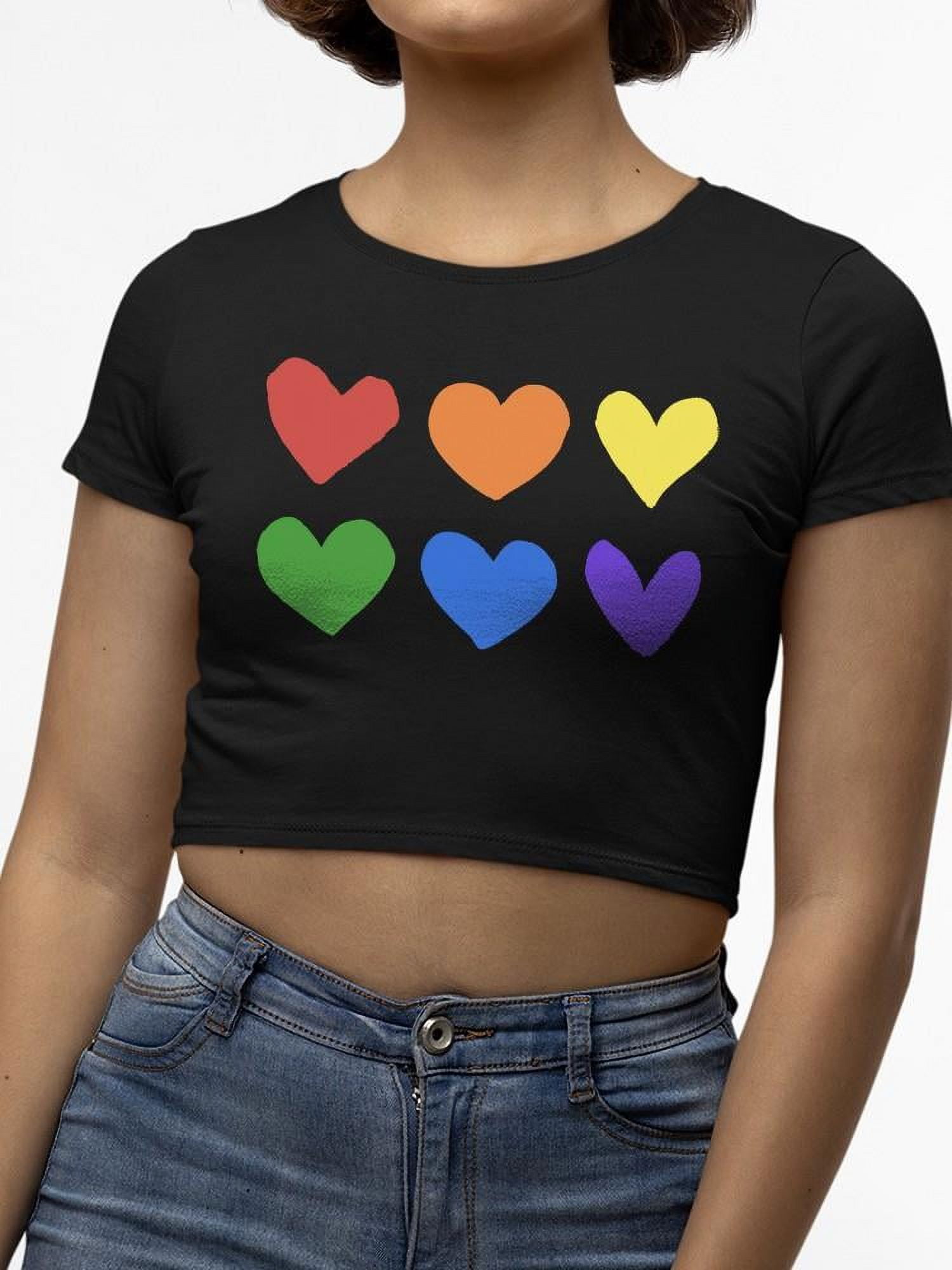 Colorful Hearts Pride Design Tee Crop Tee Women's - Walmart.com