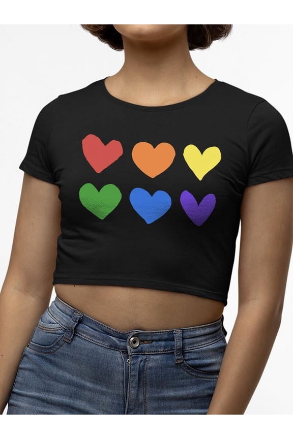 Colorful Hearts Pride Design Tee Crop Tee Women's