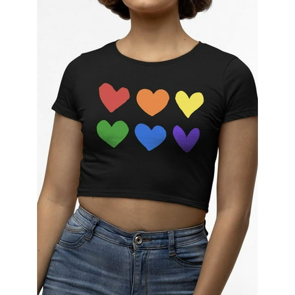 Colorful Hearts Pride Design Tee Crop Tee Women's