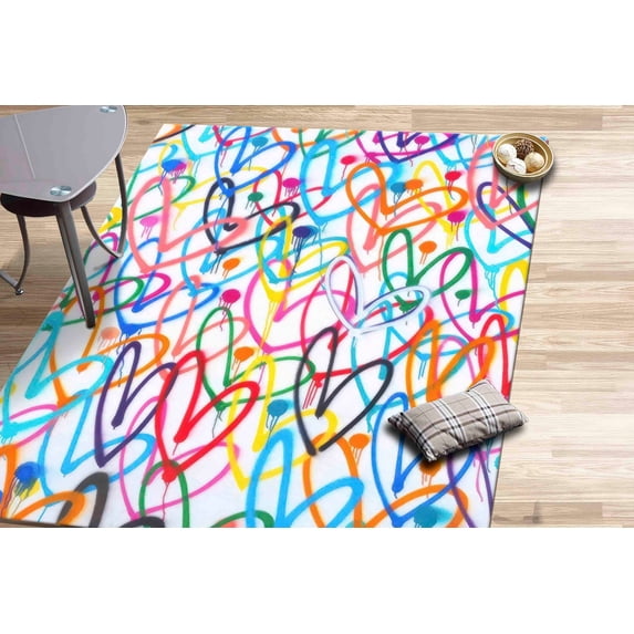 Colorful Hearts Rug, Trendy Rugs, Modern Rug, Graffiti Rugs, Entry Rug, Nursery Rug, Saloon Rug, Small Rug, Step Rug, Gift For The Home, 5.2'x7.5' - 160x230 cm