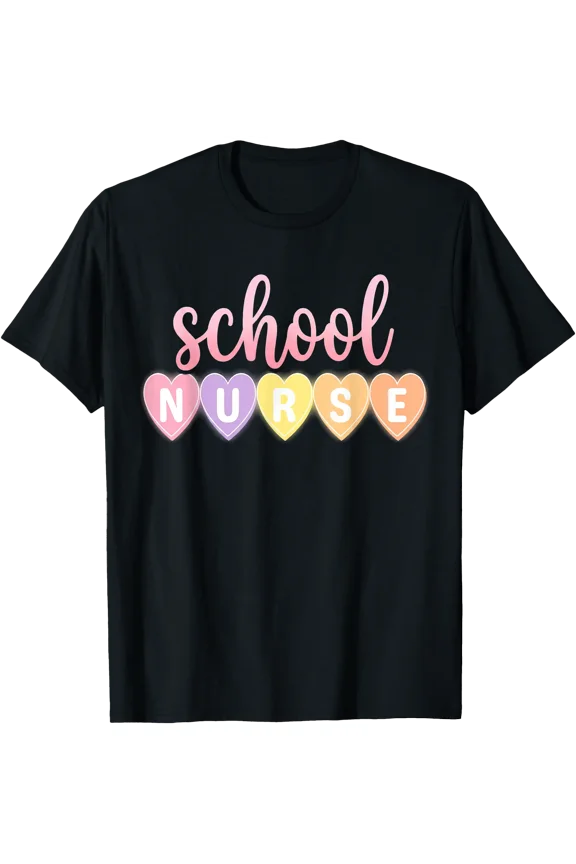 Colorful Hearts School Nurse Medical Assistant Valentines Day T-Shirt for Nurses