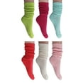 thumbnail image 1 of Colorful Heavy Cotton Slouch Socks 6 Pairs Shoe Size 5 to 10 (Almond Green-Fuchsia-Mint-Hot Pink-Ivory-Pink), 1 of 5