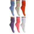 thumbnail image 1 of Colorful Heavy Cotton Slouch Socks 6 Pairs Shoe Size 5 to 10 (Light Blue-Ecru-Orange-Purple-Neon Pink-White), 1 of 5