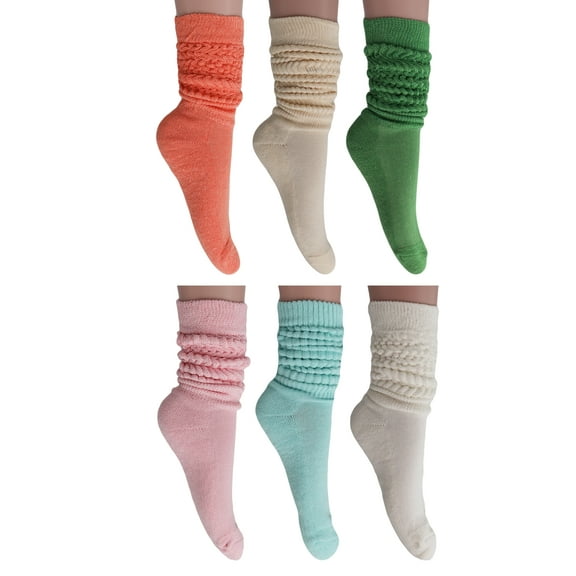 Cotton Slouch Socks Shoe Size 5-10 (Peach-Ecru-Forest Green-Pink-Mint-Ivory)