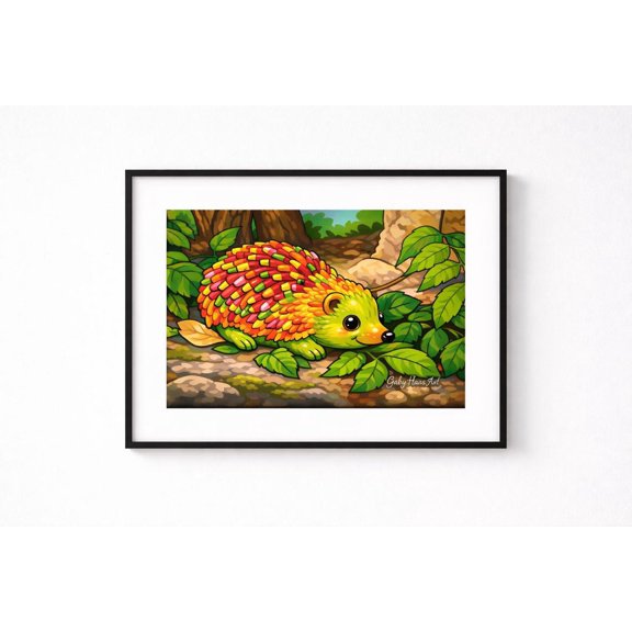 Colorful Hedgehog Poster, Cute Animal Cartoon, Forest Animals Illustration, Unframed Paper Poster 8x10in