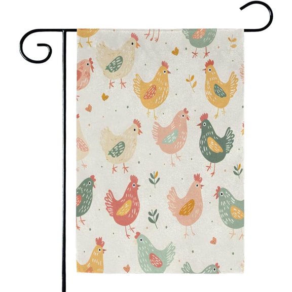 Colorful Hen Chicken Garden Flag 12x18 Inch Double Sided Outdoor Decorative Yard Flag for Seasonal Holiday Porch Patio Lawn Farmhouse