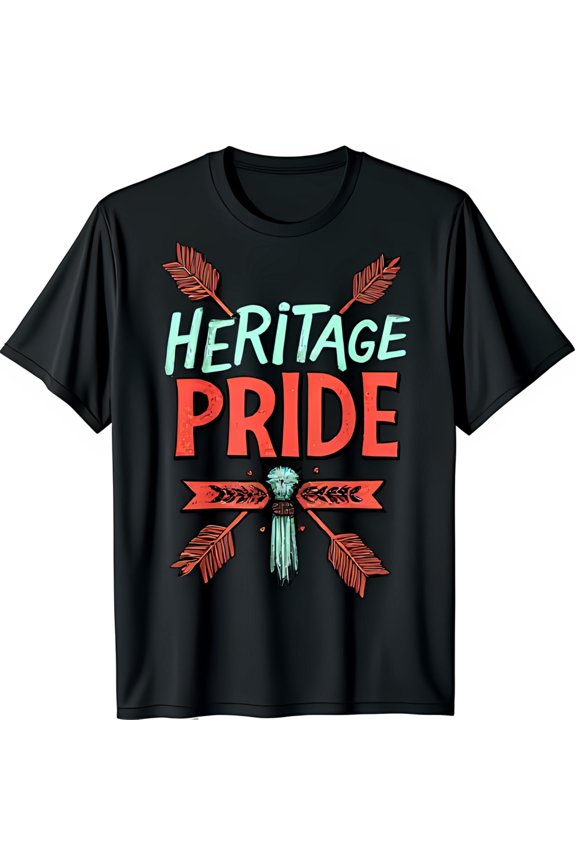 Colorful Heritage Pride Graphic Black T-Shirt with Crossed Arrows Design