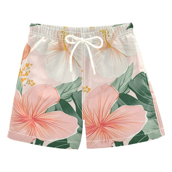 Colorful Hibiscus Florals Palm Leaves Hawaii Boys' Swim Trunks Board Shorts Beach Pants Bathing Bottoms 2T