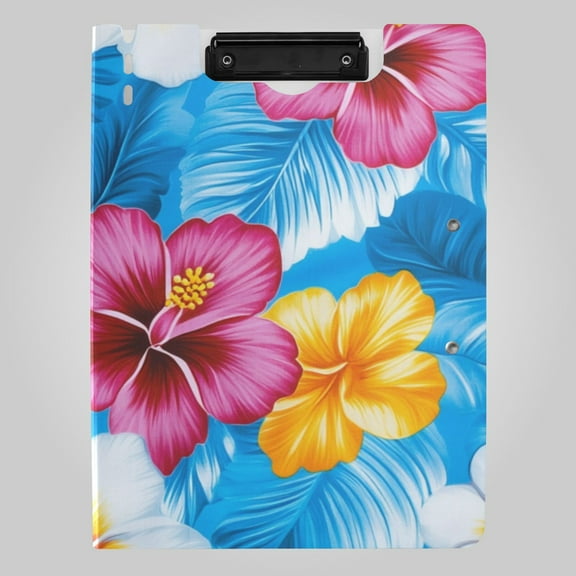 Colorful Hibiscus Flowers Hawaii Foldable Binder Folder Clipboard with Pen Slot Double Clips A4 Size File Storage