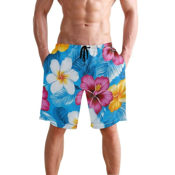 Colorful Hibiscus Flowers Hawaii Men's Swim Trunks Beach Shorts Bathing Bottoms L