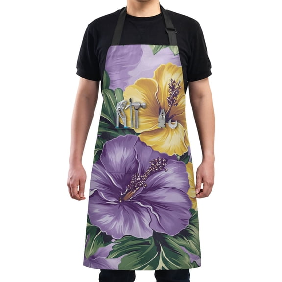 Colorful Hibiscus Pattern Chef Kitchen Apron with Pockets for Women Waterproof Aprons for Cooking Baking