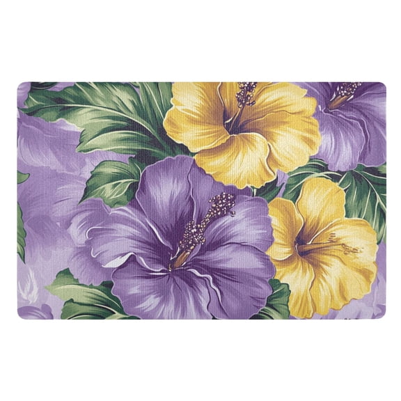 Colorful Hibiscus Pattern Floor Door Mat Outdoor Indoor for Home Entrance Welcome Mats 32"x20"