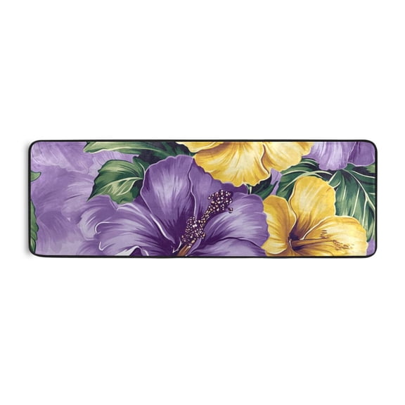 Colorful Hibiscus Pattern Runner Rug for Hallways Kitchen Non Slip 2'x 6' Washable Hall Carpet for Bedroom Entryway Laundry Room