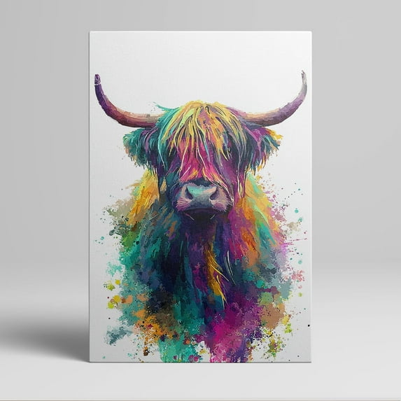 24x36inchx1pcs Colorful Highland Cow Canvas Wall Art