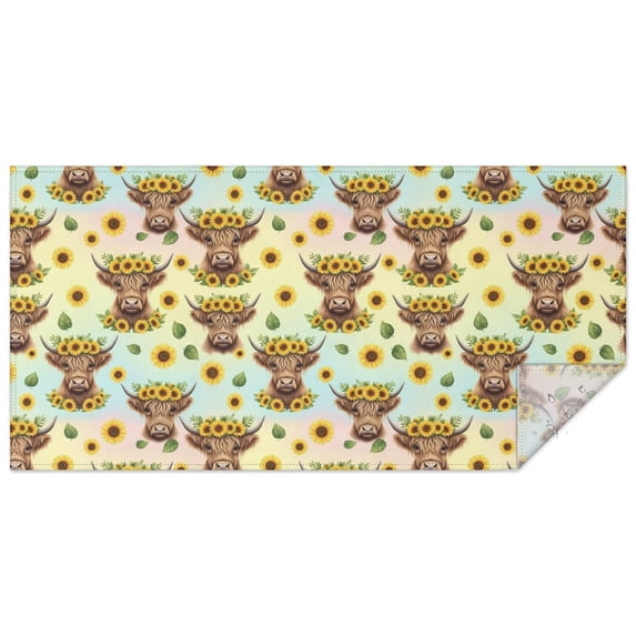 Colorful Highland Cow Sunflower Pattern Rectangle Tablecloth 60"x120",Waterproof Polyester Rectangle Table Cloth, Wipeable Spillproof Polyester Tablecloth for Dining, Camping, Indoor and Outdoor
