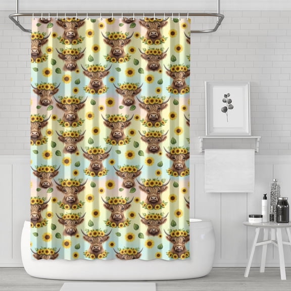 Colorful Highland Cow Sunflower Pattern Shower Curtain 72"x72" ,Bathroom Decorative Shower Curtains Set with 12 Hooks,Modern Waterproof Washable Shower Curtain