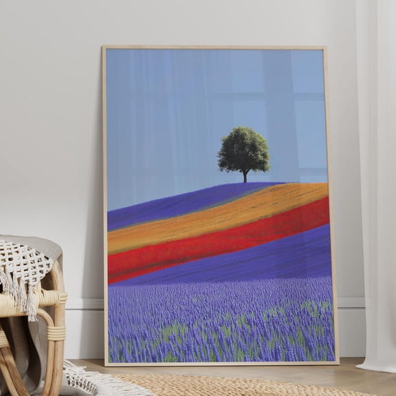 Colorful Hill Tree Wall Art Modern Landscape Decor, Unframed Paper Print Size 8x12