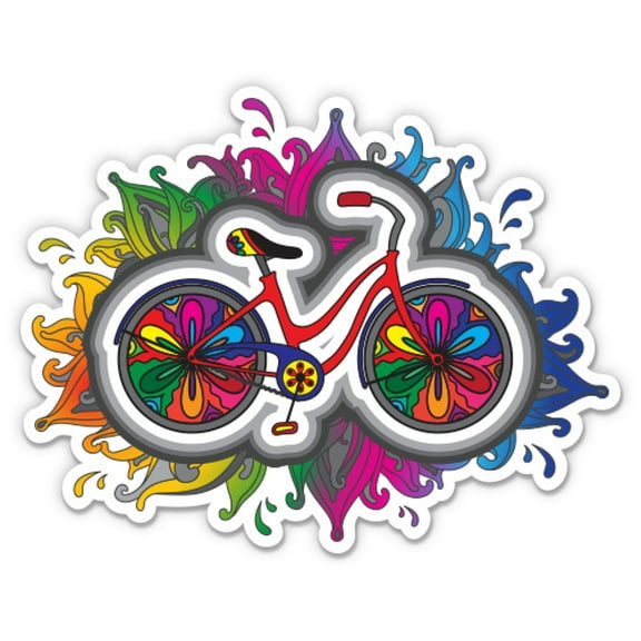 Colorful Hippie Bicycle Psychedelic - 3" Vinyl Sticker - For Car Laptop Water Bottle Phone - Waterproof Decal