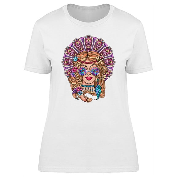 Colorful Hippie Girl T-Shirt Women -Image by Shutterstock, Female Large