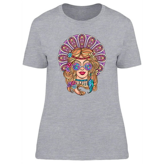 Colorful Hippie Girl T-Shirt Women -Image by Shutterstock, Female Medium