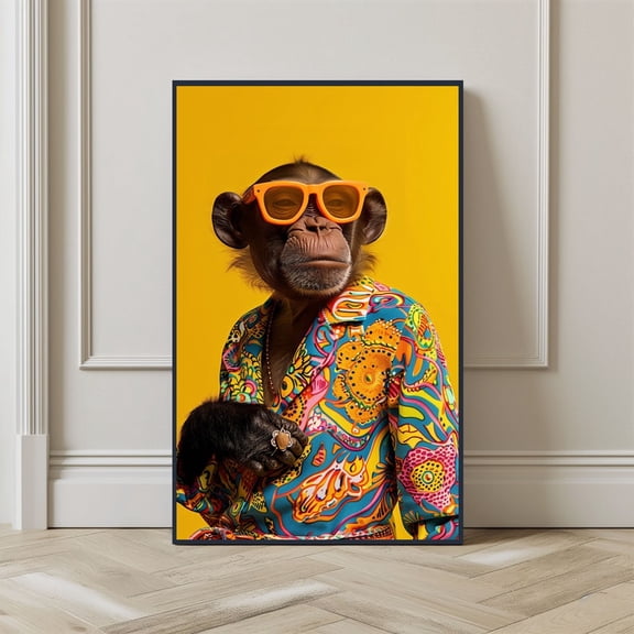 Colorful Hippie Monkey Art Print - Retro Bohemian Animal Portrait - 8x12 UNFRAMDE