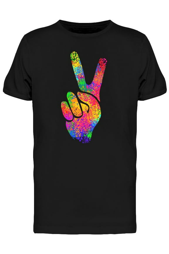 Colorful Hippie Peace Sign Hand T-Shirt Men -Image by Shutterstock, Male 3X-Large