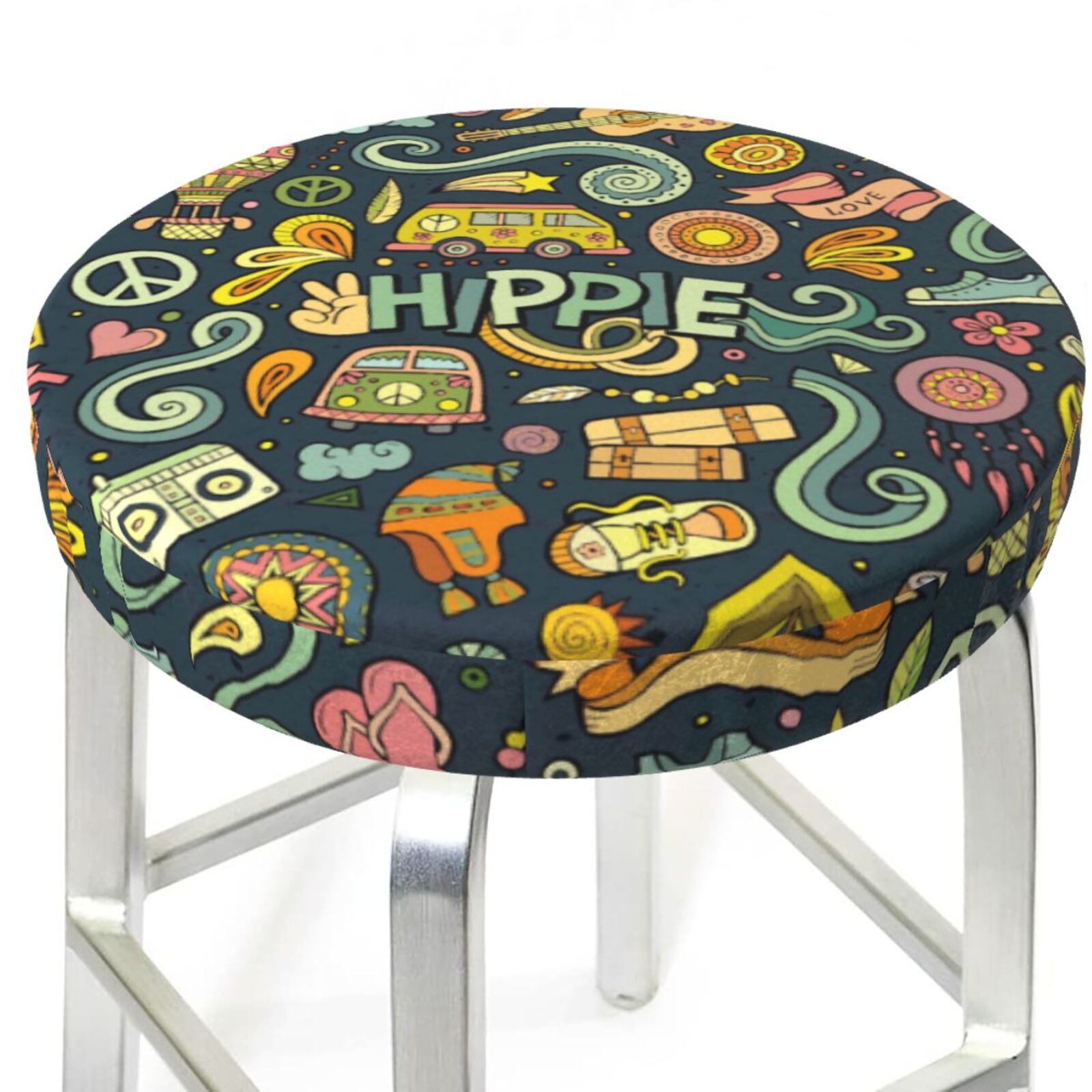 Colorful Hippie Stool Covers Round Bar Stool Covers, Round Bar Stool