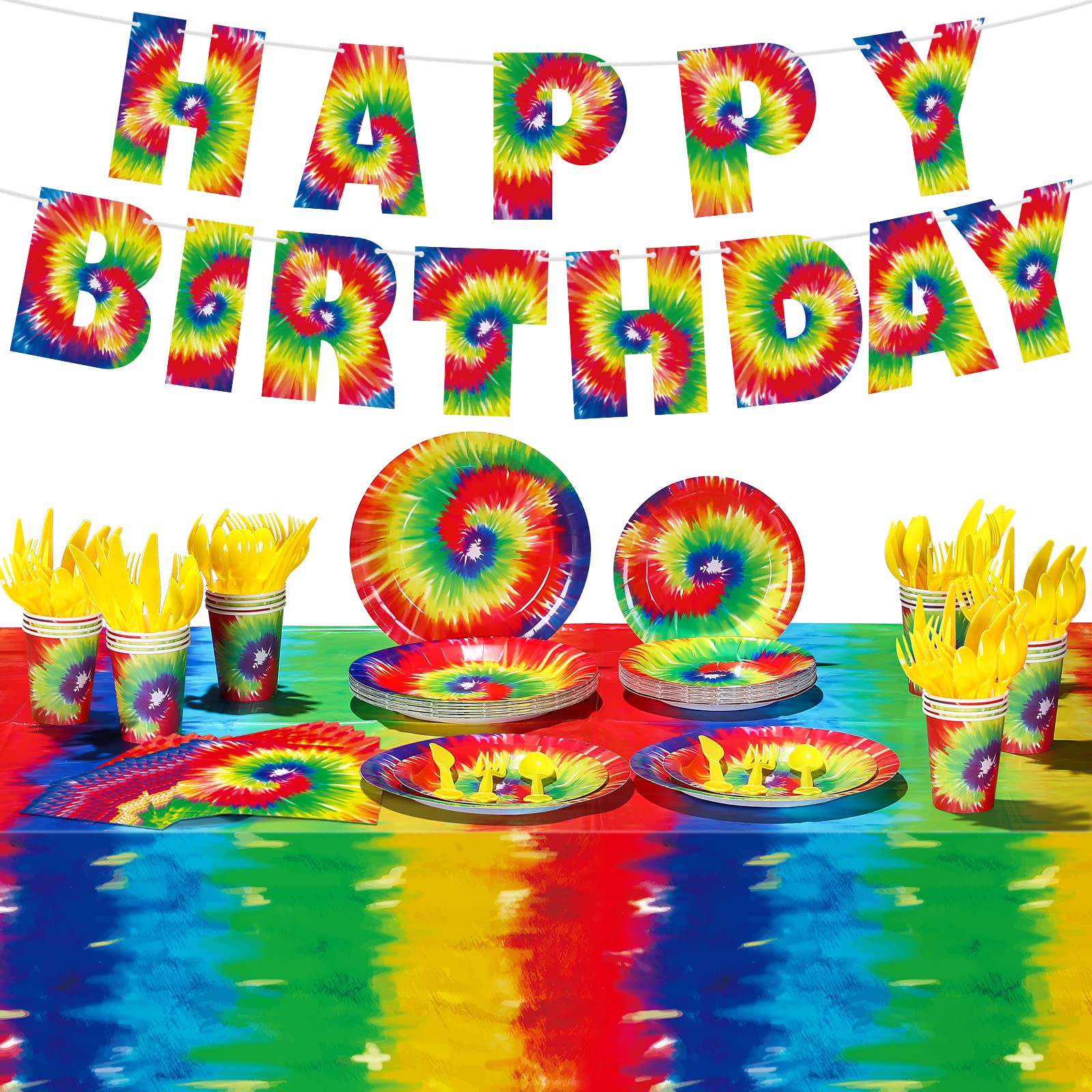 Colorful Hippie Tie Dye Party Supplies Set 171-Piece Tableware & Decorations Disposable Plates, Cups & Napkins Perfect for Happy Birthday Celebrations -