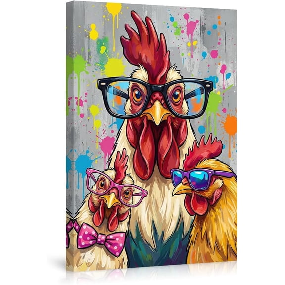 Colorful Hipster Chicken Family Wall Art Poster Funky Animal Print for Kids Room Teens Bedroom Decor Unique Artwork for Living Room Playroom Gift Idea--