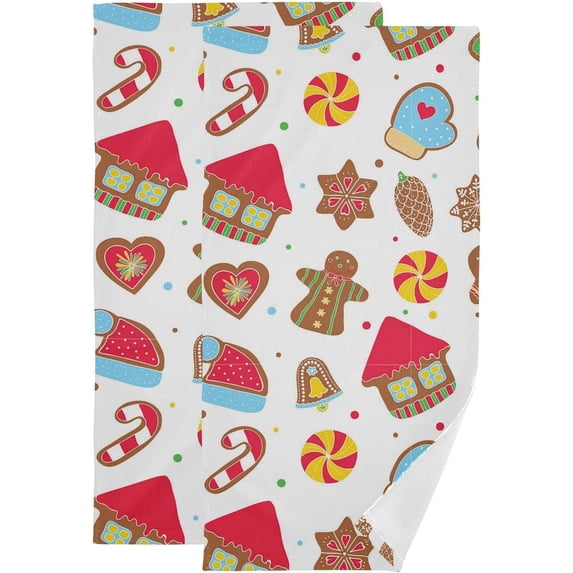 Colorful Holiday Cookies Hand Towels 2 PCS, Christmas Ginger Bread Kitchen Towel Ultra Soft and Highly Absorbent,Decorative Fingertip Face Towel for Bathroom Hotel, 28.3"x14.4"
