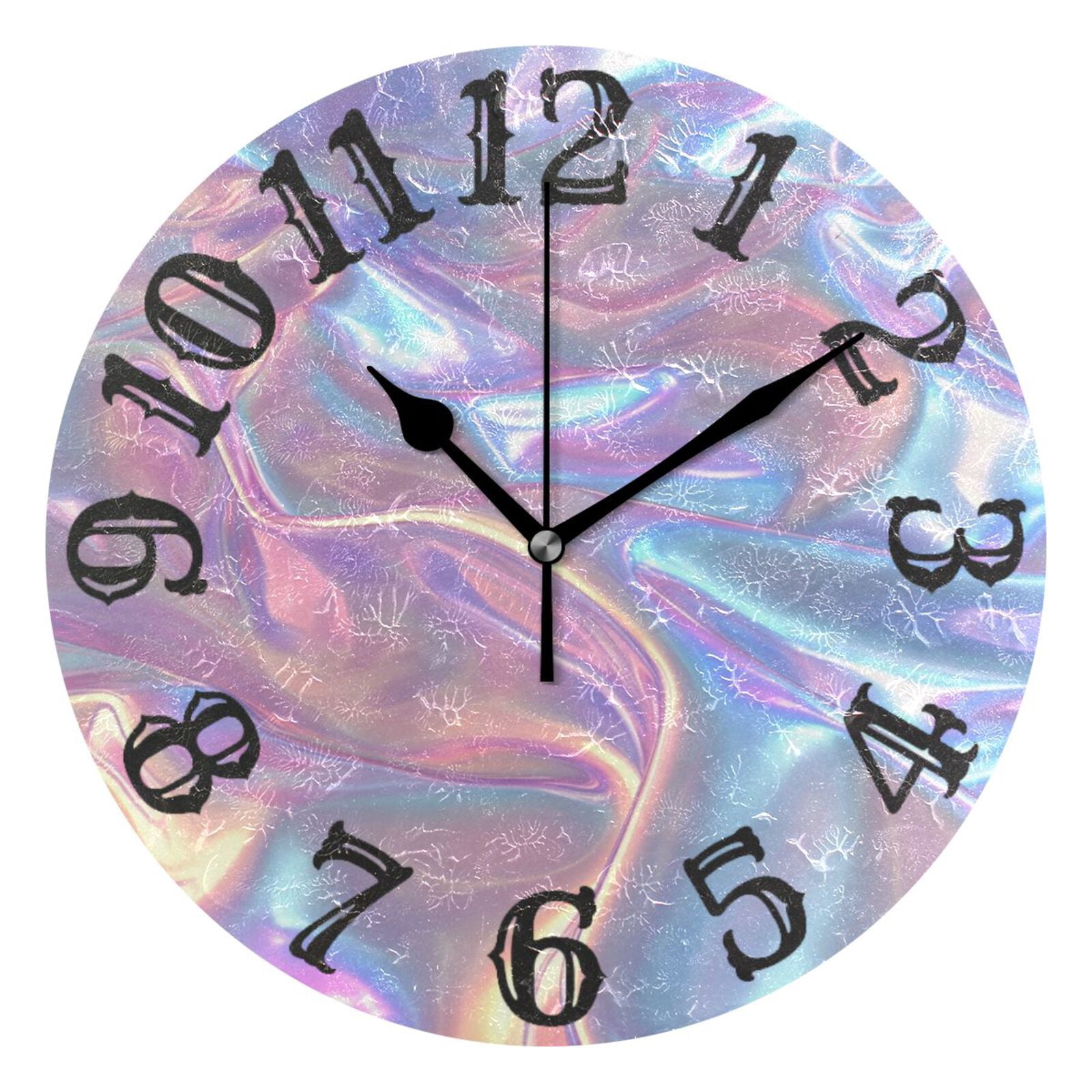 Colorful Hologram Wall Clock 10 inch Non-Ticking Easy to Read Decorative Clocks for Home Bedroom Living Room