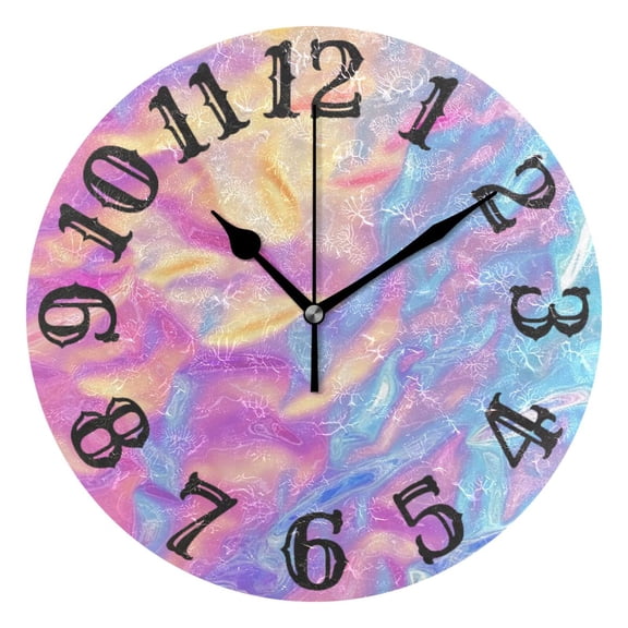 Colorful Hologram Waves Wall Clock 10 inch Non-Ticking Easy to Read Decorative Clocks for Home Bedroom Living Room