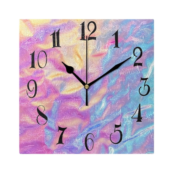 Colorful Hologram Waves Wall Clock Decorative Square Silent Non-Ticking Operated Clocks Aesthetic for Bedroom Living Room
