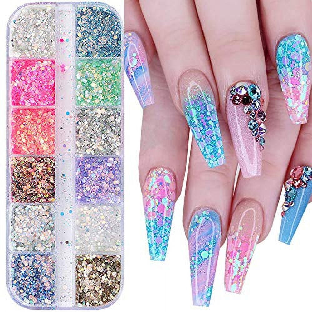 Iridescent Nails Sequins Powder Aurora Glitter Crystal Fire Flakes Holographic  Sparkle Sequins Charms Gel Polish Manicure