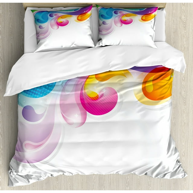 Colorful Home Decor Queen Size Duvet Cover Set, Abstract Art Splash Drops with Computer Digital Concept Paintbrush Effect, Decorative 3 Piece Bedding Set with 2 Pillow Shams, Multi, by Ambesonne