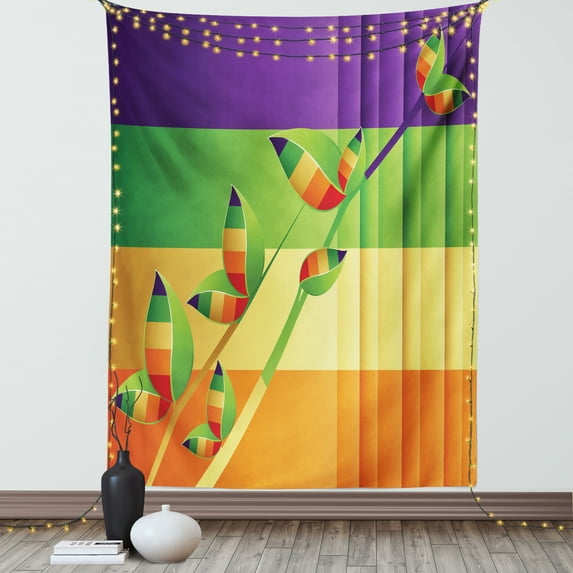 Colorful Home Decor Tapestry, Modern Various Fractal Floral Leaves and Branch Vibrant Stripes Fantasy Art, Wall Hanging for Bedroom Living Room Dorm Decor, 60W X 80L Inches, Multi, by Ambesonne