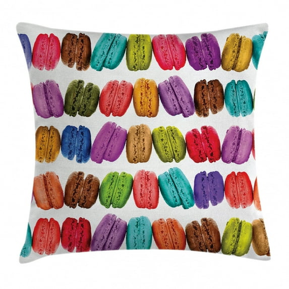 Colorful Home Decor Throw Pillow Cushion Cover, French Macarons in a Row Coffee Shop Cookies Flavours Pastry Bakery Design, Decorative Square Accent Pillow Case, 20 X 20 Inches, Multi, by Ambesonne