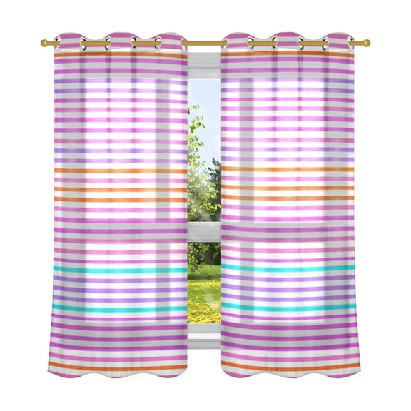 Colorful Horizontal Stripes Pattern Breathable Sheer Curtains 63x52in Soft Light Filtering, UV Protection and Thermal Insulation