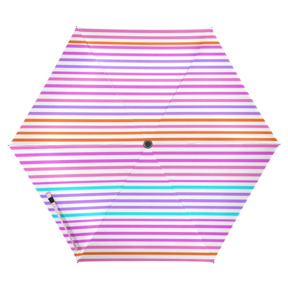 Colorful Horizontal Stripes Pattern Folding Umbrella UV50+ Waterproof Sun Protection Auto Open Close Compact Fiberglass Frame