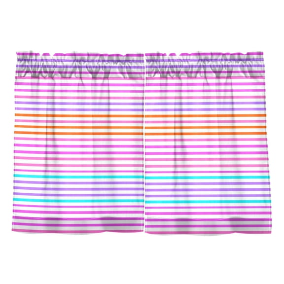 Colorful Horizontal Stripes Pattern Kitchen Curtains Tier Set 27x24 Inch 2 Panels Semi Sheer Light Filtering Privacy UV Protection