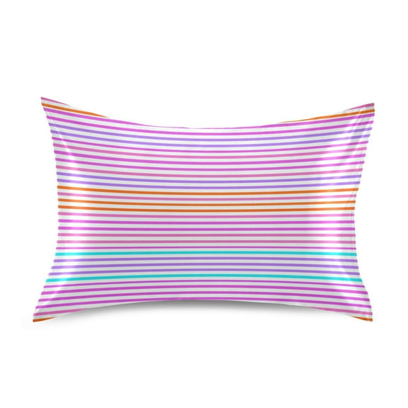 Colorful Horizontal Stripes Pattern Luxury Silky Soft Pillowcase Standard Size Wrinkle Resistant Envelope Closure 20x26in